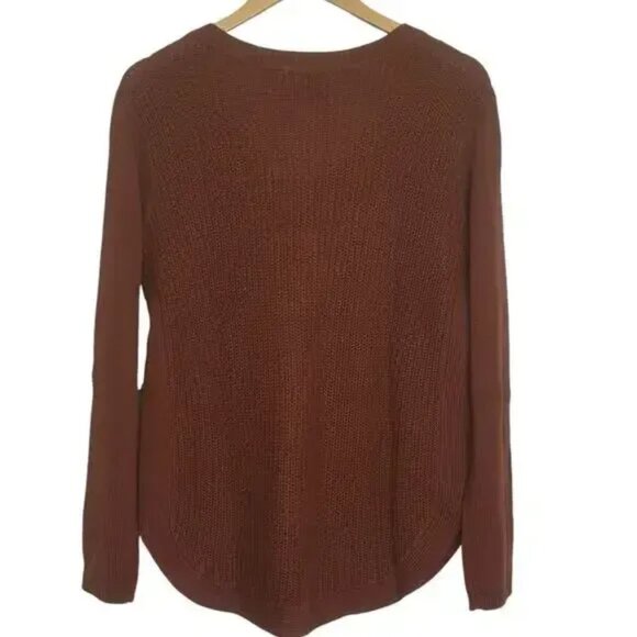 RD Style Rust V-Neck Long Sleeve Curved Hem Cotton Blend Sweater Casual XL - Picture 2 of 2